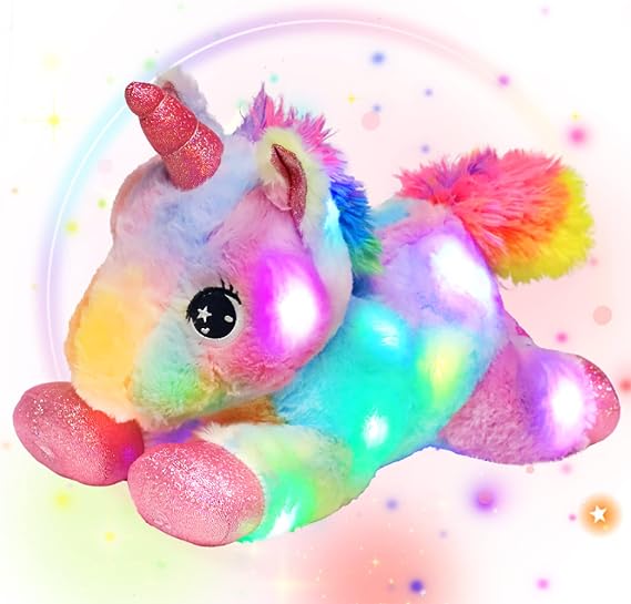Easfan LED Unicorn Plush Light-up Stuffed Animal Glow Toy for Kids 10" | Colorful rainbow night lights, glow in the dark, birthday festival holiday gift, for toddlers girls