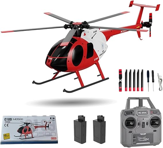 RC ERA C189 MD500 RC Helicopter for Adults, 1/28 Scale RTF Single-Rotor Helicopter 4CH 2.4GHz with 6-Axis Gyro & 3D Stunt & Brushless Motor & Optical Flow & One-Key Takeoff/Landing