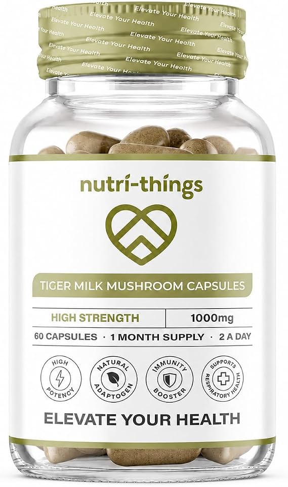 Tiger Milk Mushroom Capsules 1000mg - High Strength | 60 Capsules | Natural Adaptogen for Immunity & Respiratory Health | Supports Daily Wellness & Vitality | 1 Month Supply, 2 a Day