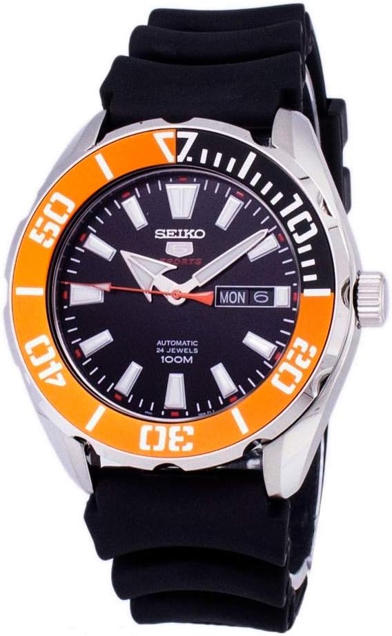 Seiko 5 Sport SRPC59 Men's Rubber Band Orange Bezel 100M Automatic Dive Watch