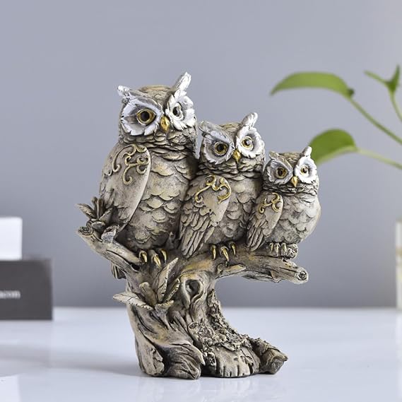 Owl Figurines,Cute Owl Statue,Small Decor Items,Sculpture Ornament for Home Office Tabletop.Gifts for Owl Lover. (Grey owl A)