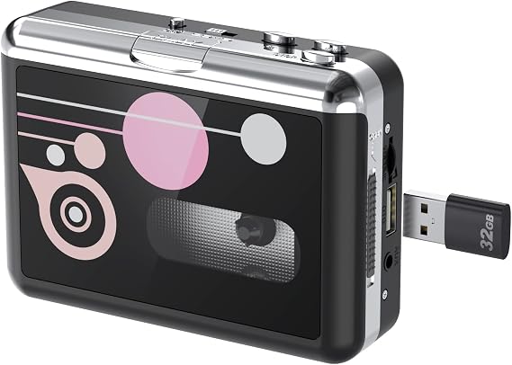 Portable Cassette Player, USB Cassette to MP3 Converter, Cassette Audio Music to Digital Converter with Headphones, No PC Required