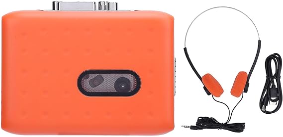 Portable Cassette Player USB Cassette-to-MP3 Converter with Integrated Microphone Recorder and Headphone Socket Orange