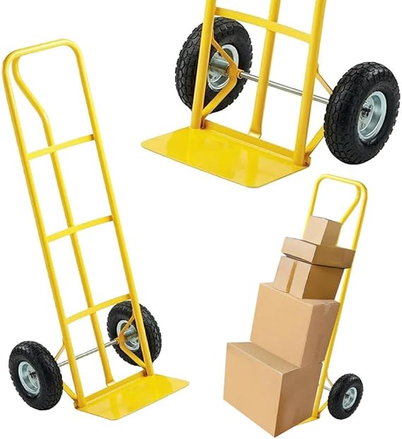 600Lb Heavy Duty Sack Truck - Industrial Hand Trolley With Pneumatic Tyre Wheel | For Lifting, Delivery, Moving Large Items, Strong, Durable Long Lasting | P-handle High Back Hand Truck With Wheels