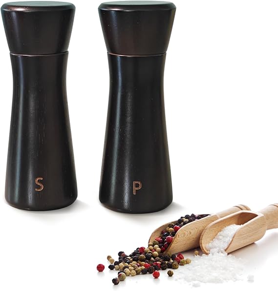 Manual Rubberwood Salt & Pepper Grinder, 6.3in, Dark Brown, Adj. Ceramic