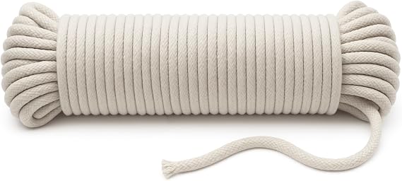 100 ft Braided Cotton Rope Clothesline 4 mm | Heavy Duty, High Strength, Shock Absorbing Cord for Tie-Down, Swinging, Camping & DIY Projects | For Tie-Downs, Swinging, Camping, DIY Crafts and Outdoor Survival Gear. This Strong All-Purpose Rope Is Shock Absorbing.