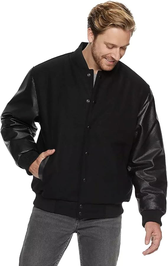 Victory Outfitters Men's Varsity Jacket Leather Sleeve and Wool Blend Letterman College Varsity Jacket Bomber Style Jacket