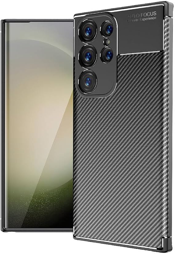 Case Black Carbon Silicone Original Compatible with Spia Samsung Galaxy S24 Ultra (Compatible with Samsung Galaxy S24 Ultra, Black)