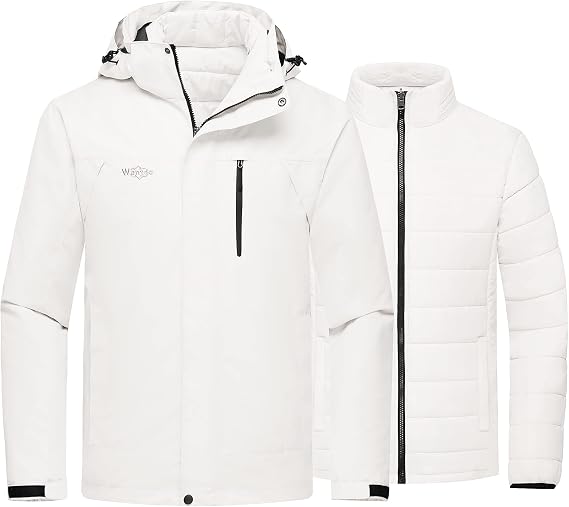 wantdo Men's 3 in 1 Ski Jacket Winter Jackets with Detachable Puffer Coat | 10000mm Waterproof Rain Jacket,Removable Hood Windbreaker,Warm Inner Puffer Jacket for Skiing, Hiking, Commute, Outdoor Work