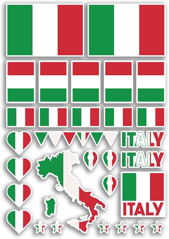 A4 Sticker Sheet Italy Flags Vinyl Stickers - Italian Country Europe World National Flag Vacation Travel Holiday Car Aesthetic #80023