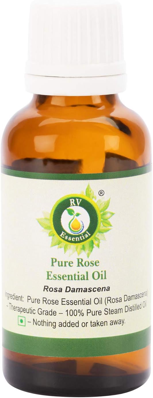 Rose Essential Oil | Rosa Damascena | Rose Oil | for Hair | for Face | for Skin | for Massage | 100% Pure Natural | Steam Distilled | Therapeutic Grade | 5ml | 0.169oz By R V Essential