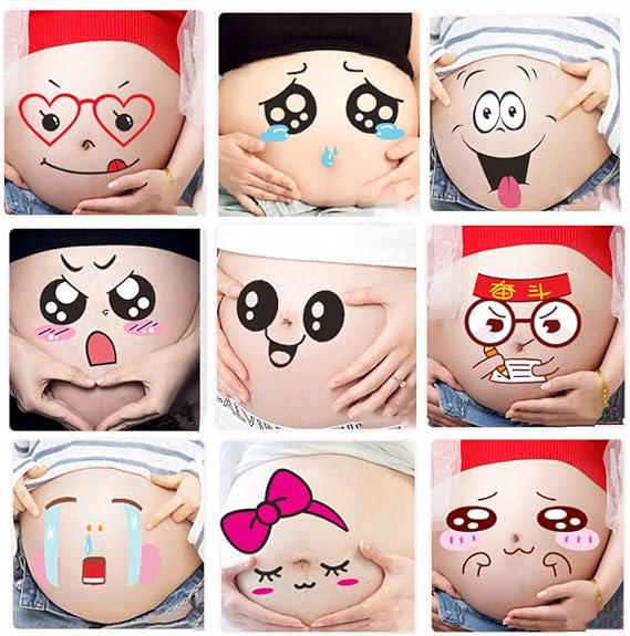 Photo Booth Props for Pregnant Woman,Expectant Mothers Baring Belly Bump Paster Pregnancy Facial Expressions Sticker Unborn Baby Photographying Props (Type C)