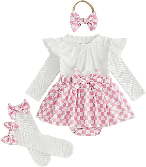 Newborn Clothes Baby Girl Romper Dress With Stockings Headband Set