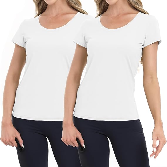 BIG ELEPHANT Womens 2 Pack Short Sleeve Pajama Shirts Sleep Tops Crew Neck Lounge T-Shirts for Women Home and Casual