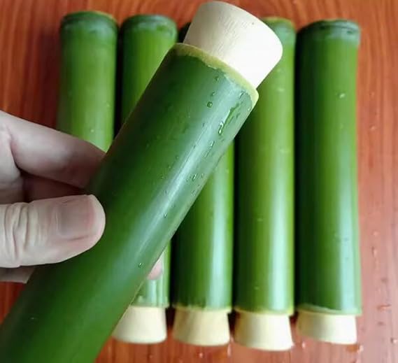 Natural Banboo Tubes,Fresh Inner Sticky Rice Steamer Cooking Bamboo Tubes, Traditional Chinese Snack Tool (Outer Dia.3.5~4.5cm) ,10 Set, As Show