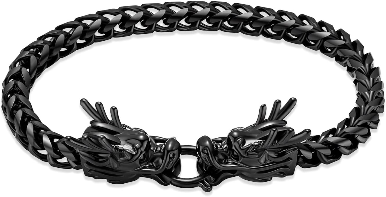 Yinplsmemory Dragon Head Urn Bracelet for Men Stainless Steel Gothic Punk Black Dragon Urn Bangle Cuban Chain Link Bracelet
