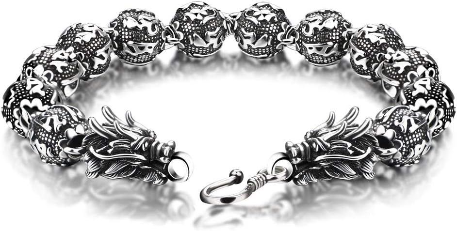 Dankadi Vintage Men's Silver Jewelry Bracelet Creative 925 Sterling Silver Dragon Bracelet 11MM 7-8-9-10 inch Bead Chain Solid Thai Silver Bracelet Party Accessories