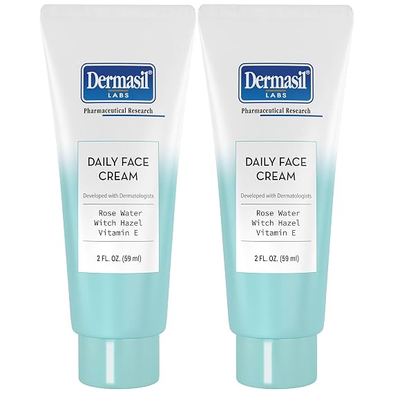 Dermasil Daily Face Cream 2-Pack Oil-Free, Lightweight Moisturizer with Witch Hazel, Rose Water, and Vitamin E, 2 Oz Ea