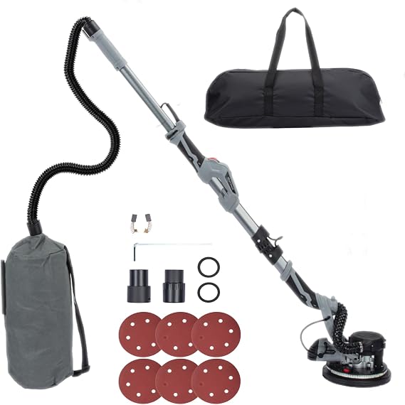 Drywall Sander, Variable Speed 800-1800RPM Electric Dry wall Sander with Vacuum Dust Collection, 800W Electric Sander with LED Light, Extendable Handle, Sanding Discs, Storage Bag