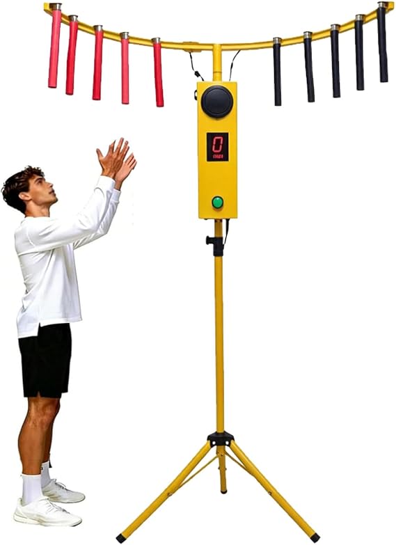 Catch Stick Arcade Game Machine, Hand Eye Coordination Training, Stick Challenge Game, with 10 Sticks, Adjustable-Height Tripod, MP3, LED Lights, Reflex Stick Game Yellow