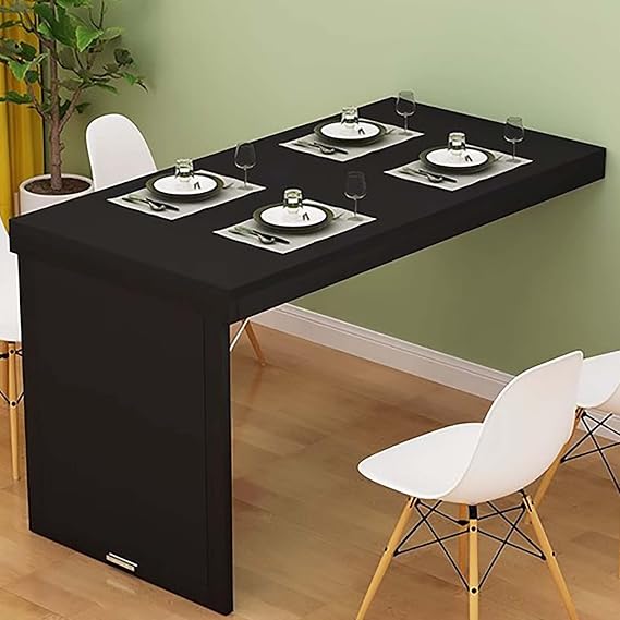 Wall-Mounted Folding Dining Table - Space-Saving Floating Desk for Home Office & Dining Room - Modern Black Computer Desk 120x60cm - Multi-Function & Stylish Design