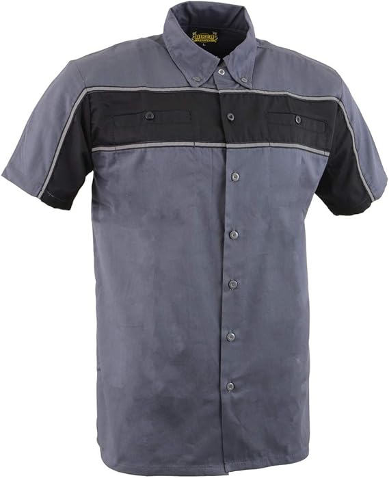 Milwaukee Leather MDM11671 Mens Grey-Black Mechanic Work Shirt w/Reflective Strip - Heavy-Duty Button-Up