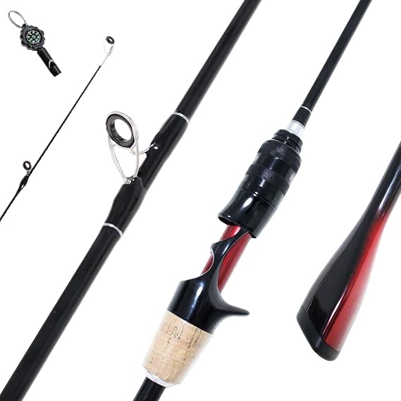 Ultralight Fishing Rod 60 UL, 2-Piece Spinning & Casting Rod, Carbon Graphite Lightweight Blank, Sensitive Fast Action Trout Rod, Black Fishing Pole with Red Triangle EVA Handle