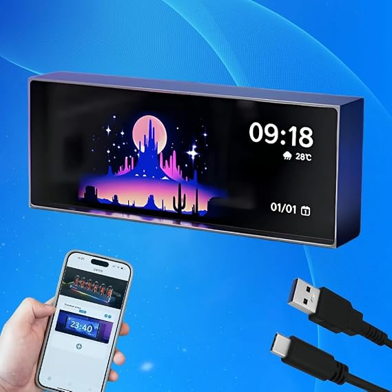 6.2" Smart Quantum Nixie Digital Clock with App Control - Support Wi-Fi Time/Weather Sync, Titanium Digital Photo Frame, Vintage Alarm Clock, Cyberpunk Pixel Art for Gaming Room/Home Decor