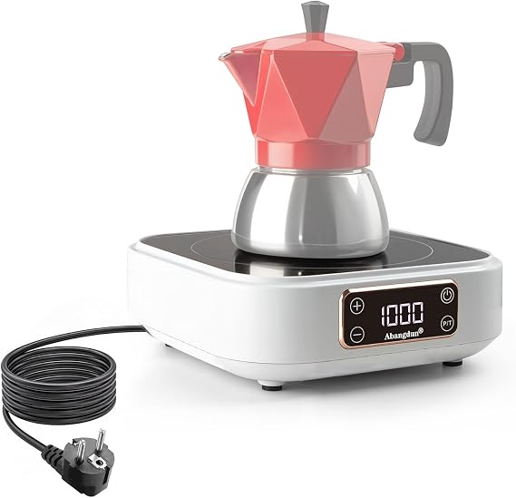 Mini Portable Induction Hob 1000W, Plug in Single Induction Cooker with 9 Power Levels, Electric for Camping, Caravan, Home, Quick Heat for Coffee, Tea, Flameless, Easy-Clean, 220~240V, White
