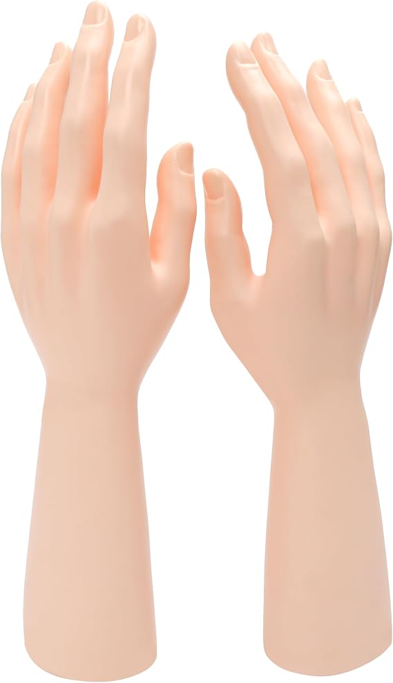 1 Pair of Male Mannequin Hand Display 12Inch for Jewelry Left Right Display Holder Bracelet Necklace Ring Stand Plastic Forearm Human Casting for Jewelry Ring Decor, Skin Color