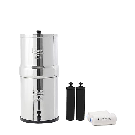 Big Berkey Gravity-Fed Water Filter System 2.25 Gallon with 2 Black Berkey Elements, 2 PF-2 Fluoride and Arsenic Reduction Elements
