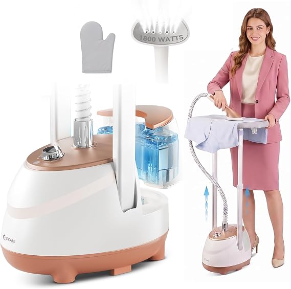 Steamer for Clothes, 1800W Professional Garment Steamers 10 Steam Levels | 10 Fabric Modes, 2-in-1 Flat & Hanging Ironing, Standing Clothes Steamer for 30s Fast Heat, 2L Tank for 1 Hour