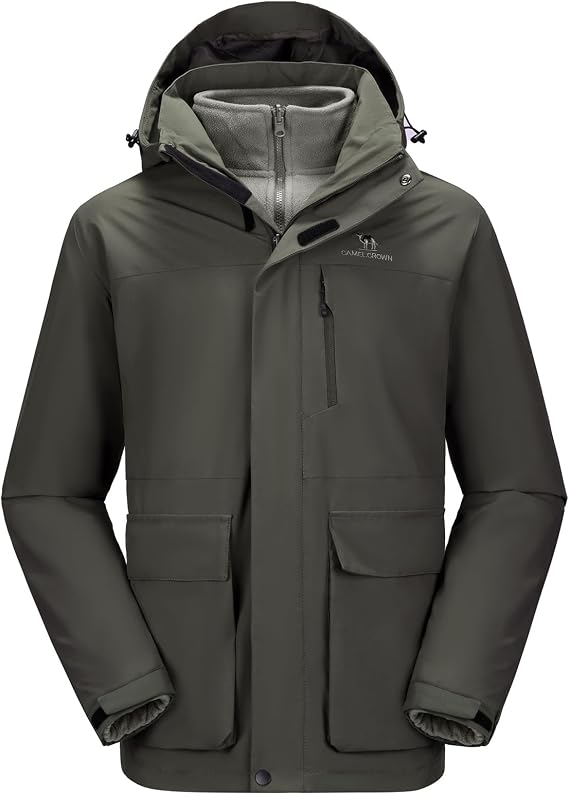 CAMEL CROWN Men's Ski Jacket 3 in 1 Waterproof Winter Jacket Snow Jacket Windproof Hooded with Inner Warm Fleece Coat