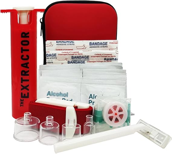 Snake Bite Kit for Humans,Rattlesnake Bite Kit,Bee Sting Kit, Venom Snake Bite Kit for Dogs,Venom Extractor Kit,Venom Extractor Suction Pump, Bite and Sting First Aid for Hiking,Camping(Red)