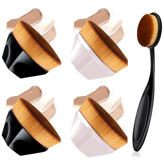 Foundation Makeup Brush Kabuki Makeup Brush Multifunctional Makeup Brush Make Up Tool for Foundation Blending Liquid (3pcs Black & 2pcs Pink)