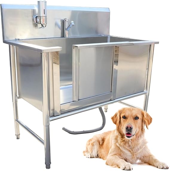 Dog Washing Station 40/47'' Stainless Steel Pet Grooming Tub for Large Dogs,Dog Washing Station for Home,Dog Bathtub for Large,Medium,Small Pets, Washing Sink for Home(100cm/39.4in)