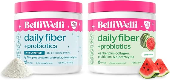 Belli Welli Daily Fiber Supplement for Women & Men Bundle Premium Fiber Powder from Organic Acacia with Added Collagen, Electrolytes & Probiotics No Bloat, Constipation & Gut Health Support