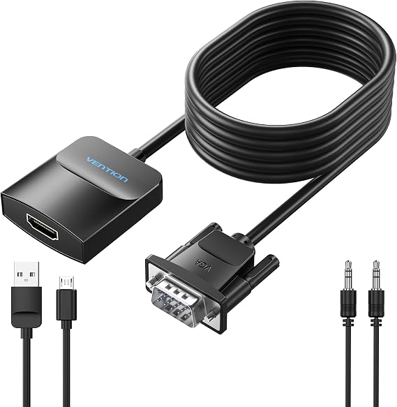 VENTION VGA to HDMI 3.3FT - 1080P Video Dongle Adaptador VGA Converter with Audio Cable and Micro USB Cable, Male to Female for PC,Monitor HDTV (Note: Not Bi-Directional)
