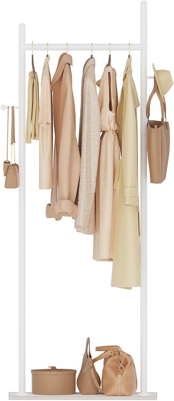 Large Metal Coat Rack Freestanding, Modern Coat Hanger Stand with 2 Hooks and Heavy Rock Slab Base, Industrial Clothes Rack, Garment Rack, 19.7 x 11.8 x 68.9 In, White, GYJ202MW