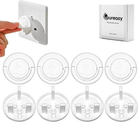8-Pack Plug Socket Covers UK Baby Child-Proof with Hidden Pull Ring