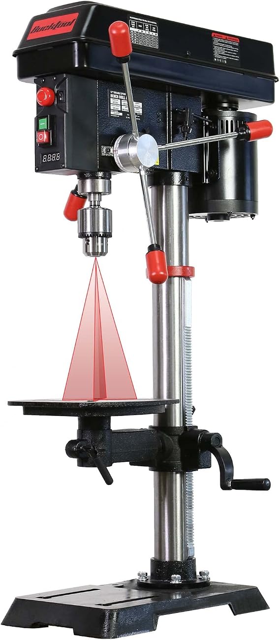 BUCKTOOL 12-Inch Benchtop Drill Press, 580-3200 RPM, 6.2A 3/4 HP Motor