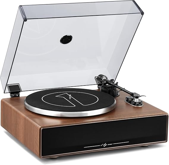 1 BY ONE Vinyl Record Player with Built-in Speakers, Belt-Drive Turntable