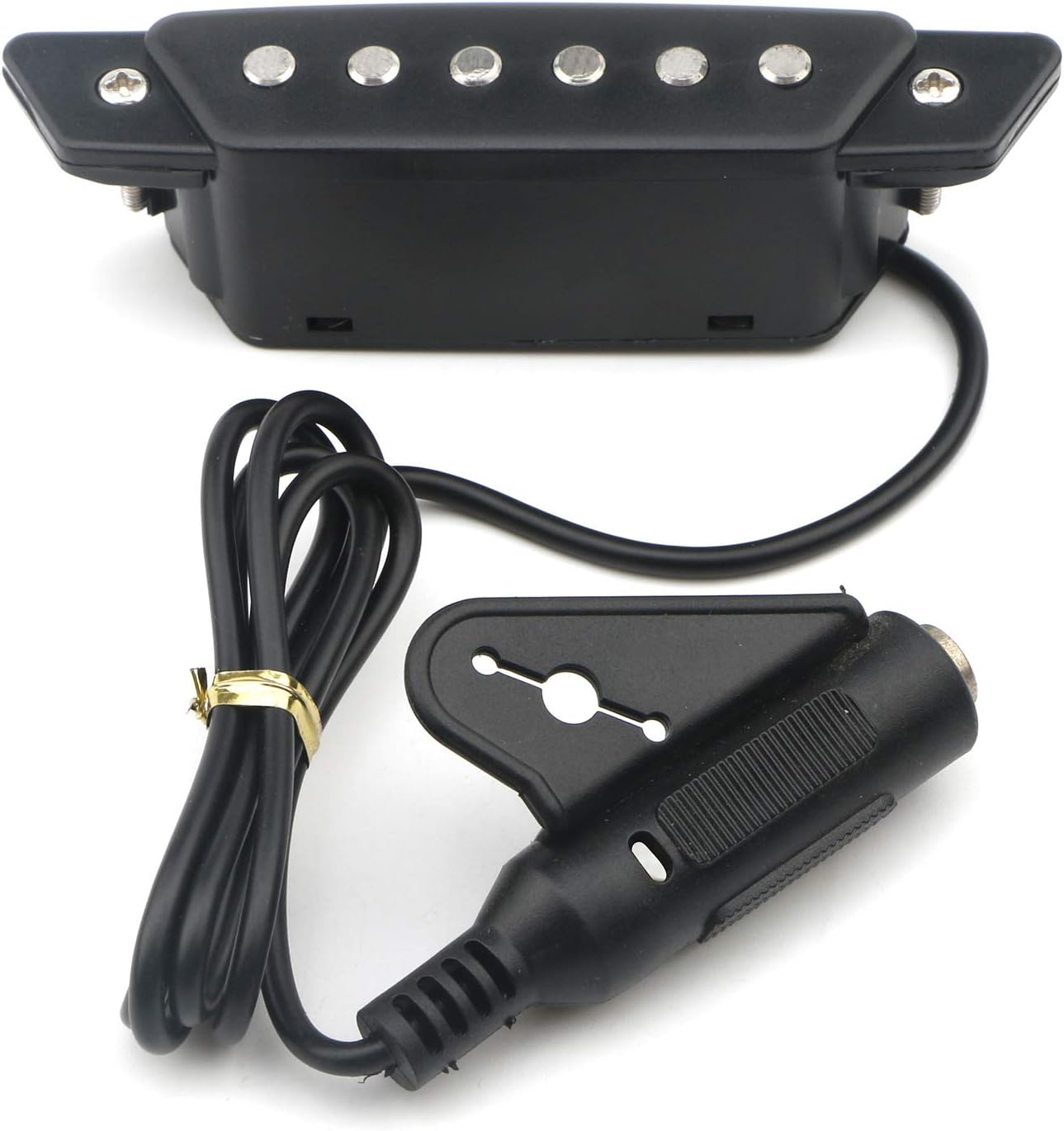 Unxuey 1pcs 6-String SH-85 Acoustic Guitar Soundhole Pickup EQ Preamp Pickup with Active Power End-Pin Jack for Folk Guitar, Ukulele Sanding Black