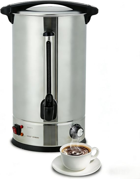 100-Cup Coffee Urn, 14L / 3.8Gal Double Wall Insulation Coffee Dispenser, Stainless Steel Large Hot Beverage Dispenser with Automatic Temperature Control & Faucet Commercial Coffee Urn, Silver