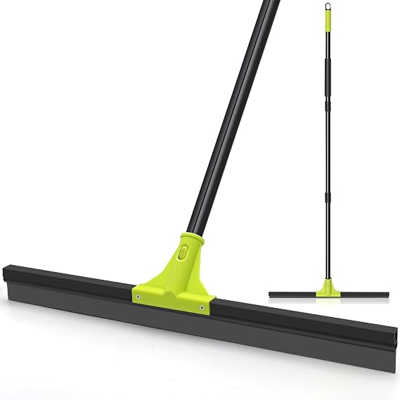 TidyBliss Floor Squeegee Heavy Duty, 24 Rubber Foam Water Scraper Broom, Epoxy Wiper Mop with 62 inches Long Handle for Cleaning Concrete Pool Rug Garage Deck Shower Window Outdoor Indoor (Green)