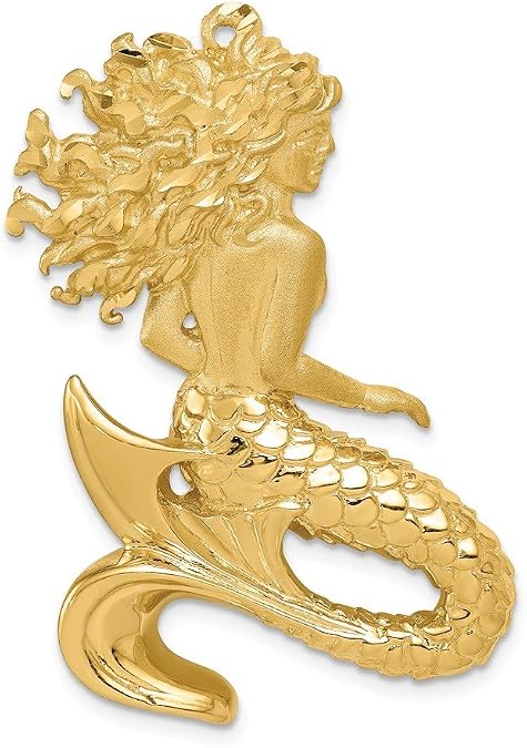 Jewels By Lux 14K Yellow Gold Polished & Satin Diamond-Cut Mermaid Slide