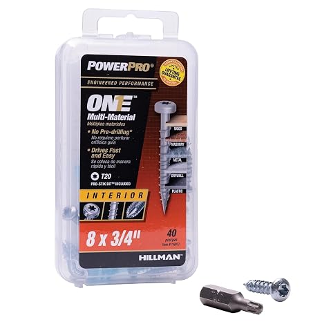 Power Pro Premium One Multi-Material Pan Head Screws, Zinc Plated Steel, Fasten in Wood, Metal, Concrete, Drywall and Plastic, Silver, #8 x 34 inch, Box of 40 Screws