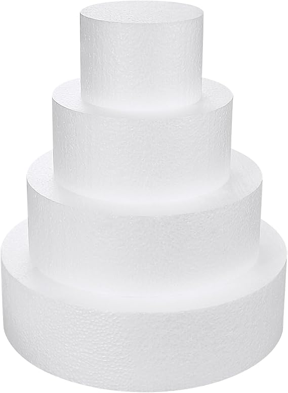 4 Tier Styrofoam Cake Dummies,4" 6" 8" 10" Fake Cake for Display | 12" Tall Styrofoam Dummy set,Ideal for Wedding Cake Decorating,Birthday Displays,Bakery Practice and Craft Projects