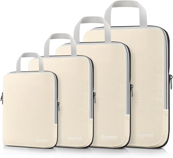Gonex Compression Packing Cubes, 4-Piece Expandable Travel Organisers