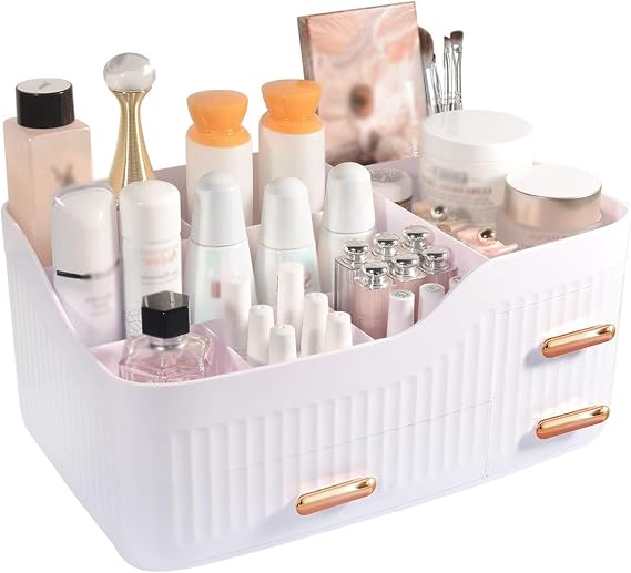 White Makeup Organizer for Vanity |Cosmetic Organizer with Drawers Countertop|Large Skincare Organizer and Storage| Bathroom, College Dorm, Closet, Desk